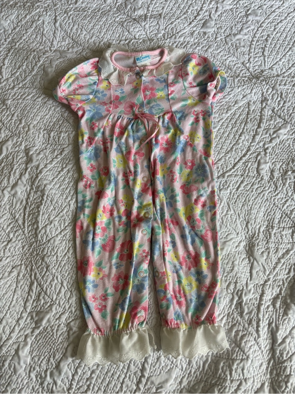 Vintage CartersFloral Baby Romper with Lace Trim - Pink Multicolor